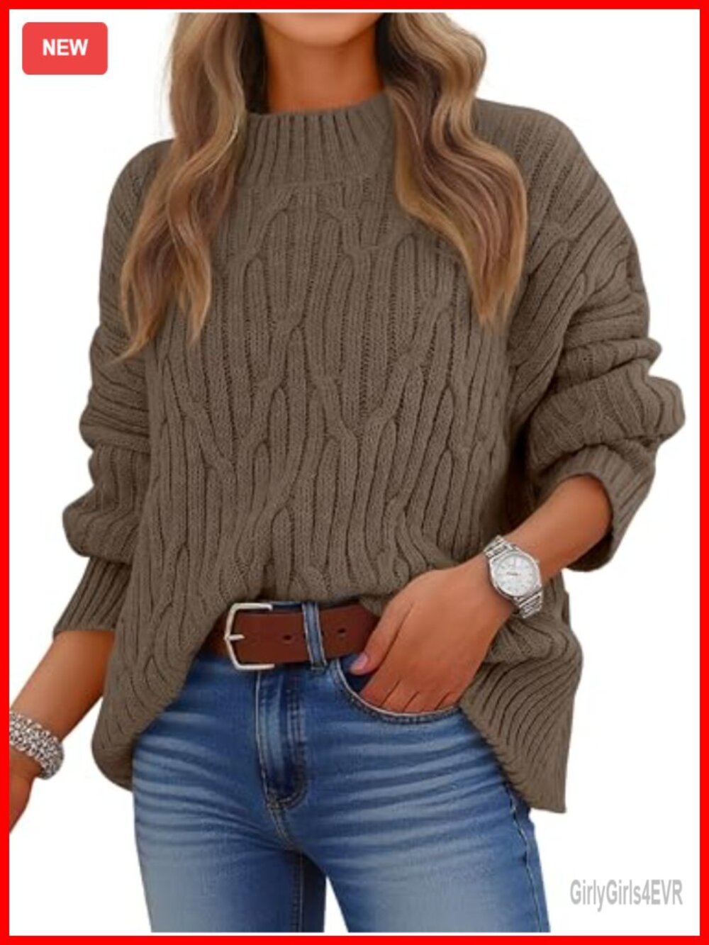 Womens Mock Neck Cable Knit Sweater Cozy Oversized Pullover Acrylic